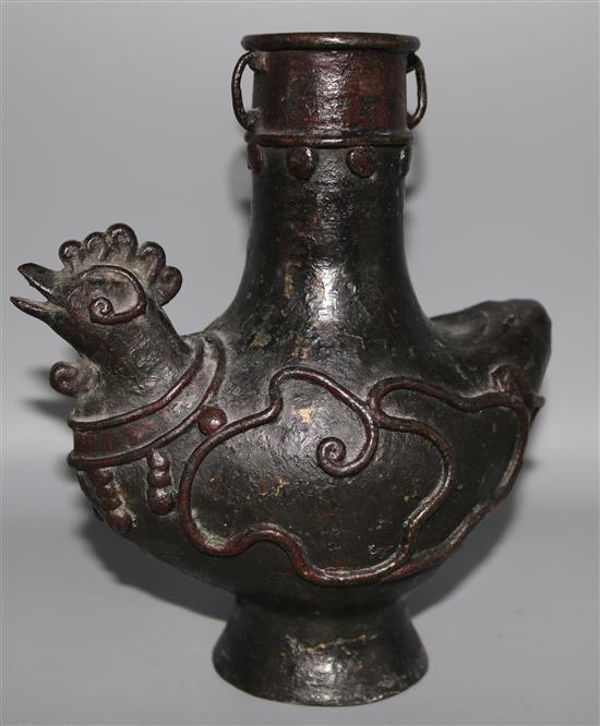 A Chinese bronze chicken-head ewer